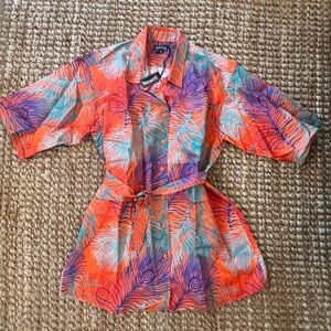 Vilebrequin Colorful Feather Print Shirt Dress Size Medium NWT